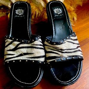 Yellow Box Zebra Calf hair Leather upper wedge Slides